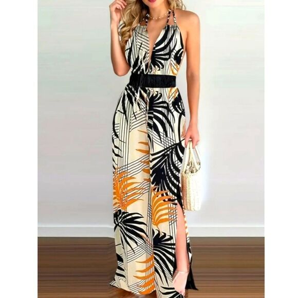 Boho Floral Halter jumpsuit sz XXL - Picture 1 of 12